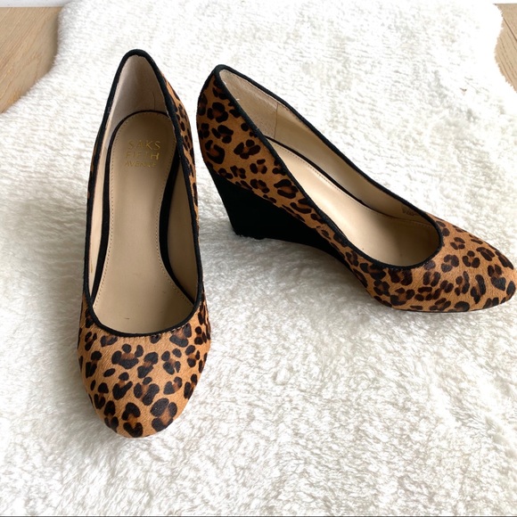 Saks Fifth Avenue Shoes - Saks Fifth Avenue Haircalf Suede Wedge Pumps 7/37